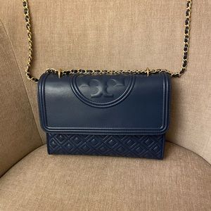 Tory Burch Fleming Convertible Shoulder Bag Medium Royal Navy
